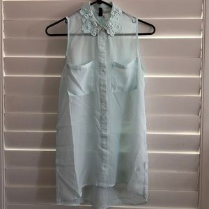 [5 for $25] Mint floral lace collar top